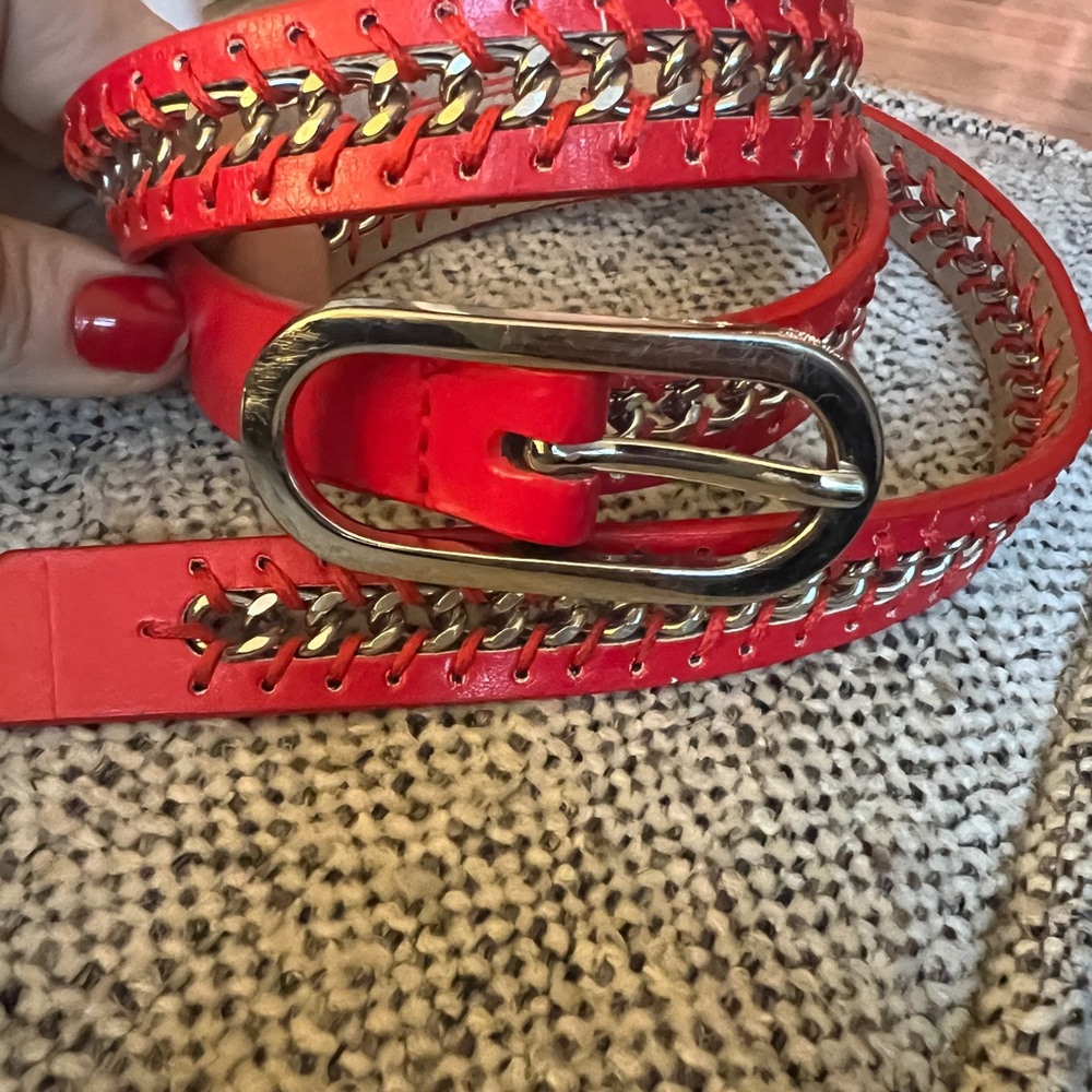 Nine West Red Belt with Silver Accents
